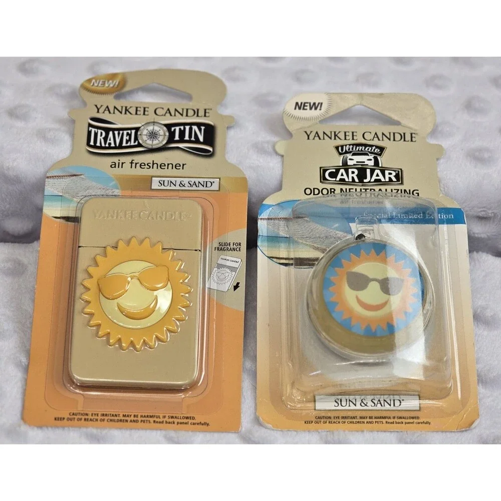 Sun & Sand Travel Tin Lot Of 2 Air Freshener Yankee Candle New Car Jar Set Scent